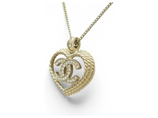 NUOVO COLLANA CON PENDENTE CUORE CHANEL ABC964 LOGO CC STRASS ORO D'oro - vista 3