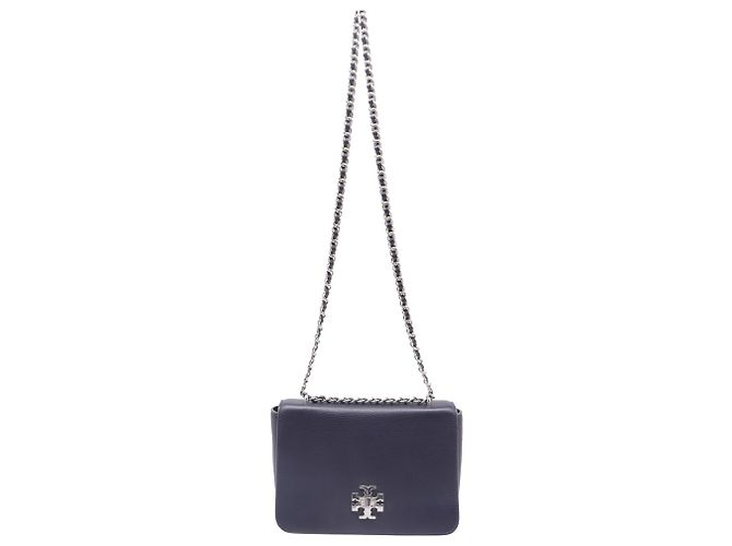 Borsa a tracolla Tory Burch Mercer in pelle blu navy - vista 7