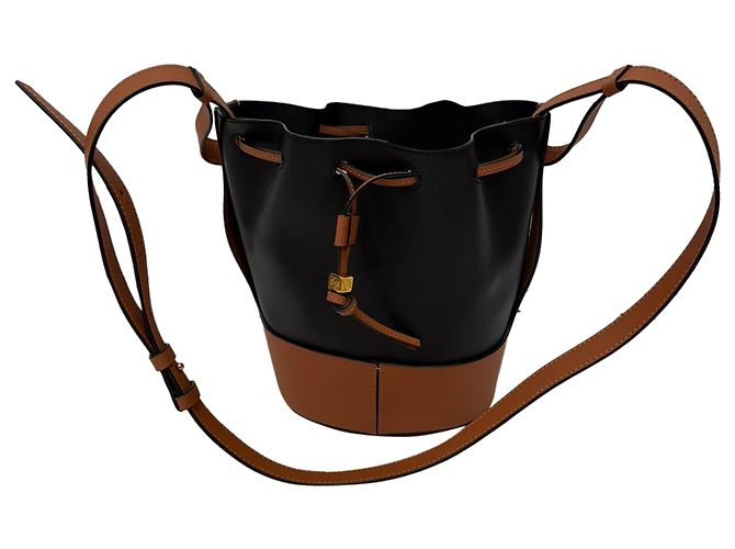 Piccola borsa a secchiello Balloon di Loewe in pelle nera e marrone Nero - vista 2
