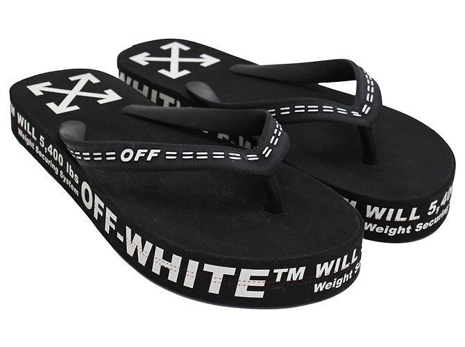 Off White Chinelos Off-White Logo Typographic em borracha preta Preto - vista 2