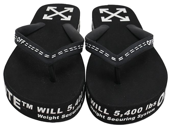 Off White Chinelos Off-White Logo Typographic em borracha preta Preto - vista 3