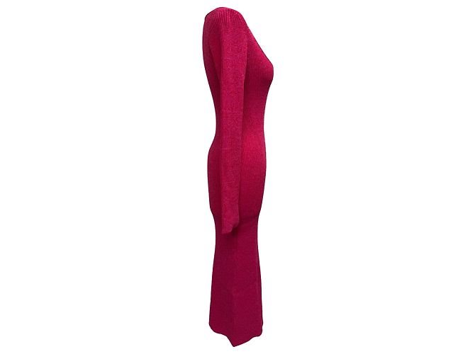 Ganni Midi-Kleid aus melierter Rippstrickware in Pink Rayon - Ansicht 2