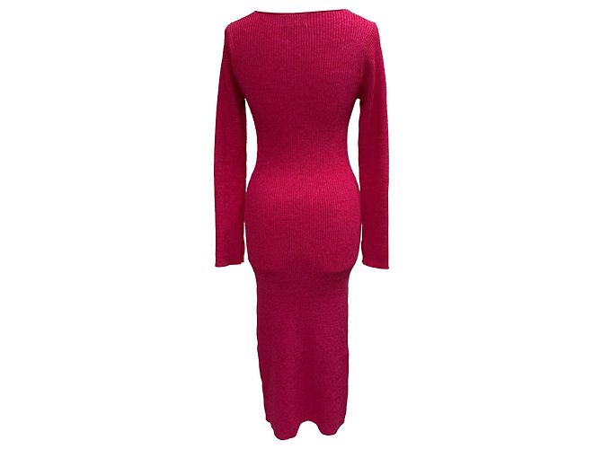 Ganni Midi-Kleid aus melierter Rippstrickware in Pink Rayon - Ansicht 3