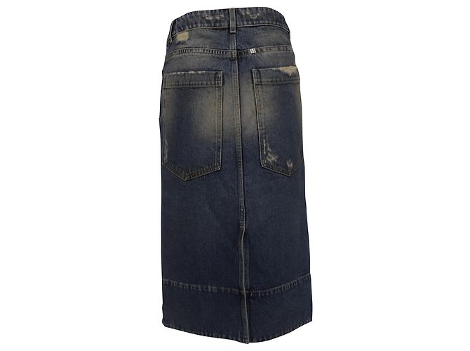 Falda midi Givenchy de tiro bajo en denim azul claro desgastado - vista 3