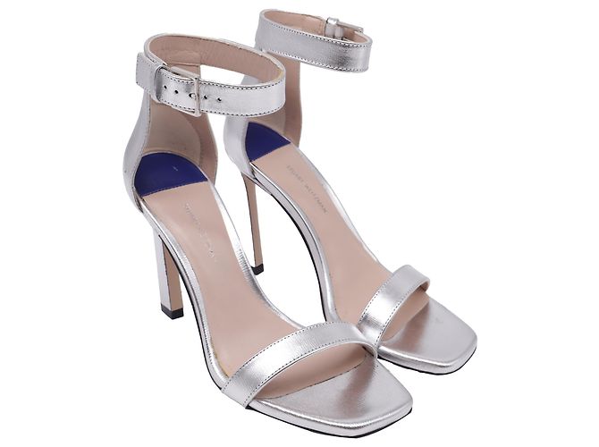 Sandali con cinturino alla caviglia Square Nudist Stuart Weitzman in pelle argento Metallico - vista 3