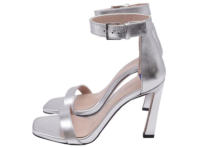 Sandali con cinturino alla caviglia Square Nudist Stuart Weitzman in pelle argento Metallico - vista 5