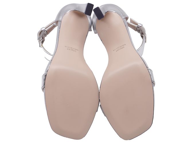 Sandali con cinturino alla caviglia Square Nudist Stuart Weitzman in pelle argento Metallico - vista 7