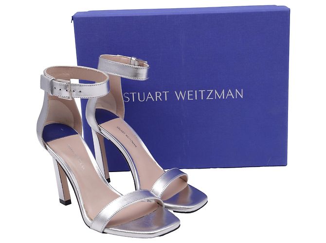 Sandali con cinturino alla caviglia Square Nudist Stuart Weitzman in pelle argento Metallico - vista 9