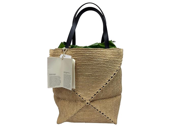 Sac cabas pliable Loewe XL Puzzle en raphia beige - vue 2