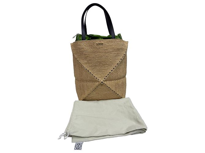 Sac cabas pliable Loewe XL Puzzle en raphia beige - vue 5