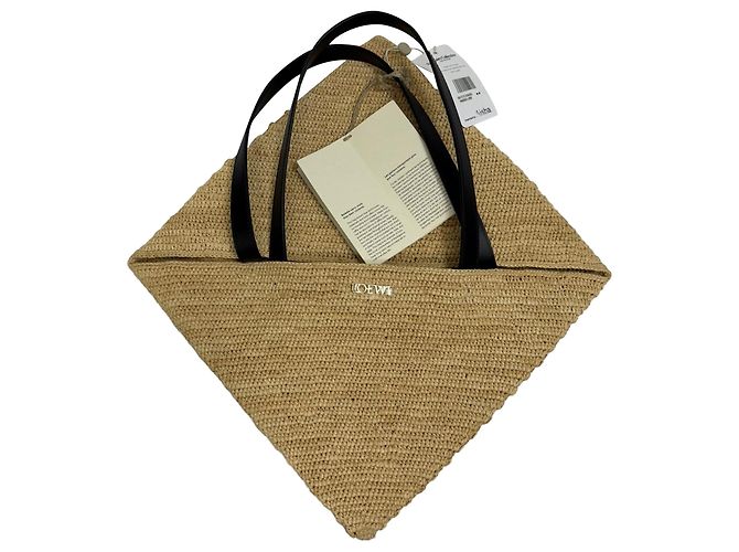 Sac cabas pliable Loewe XL Puzzle en raphia beige - vue 9