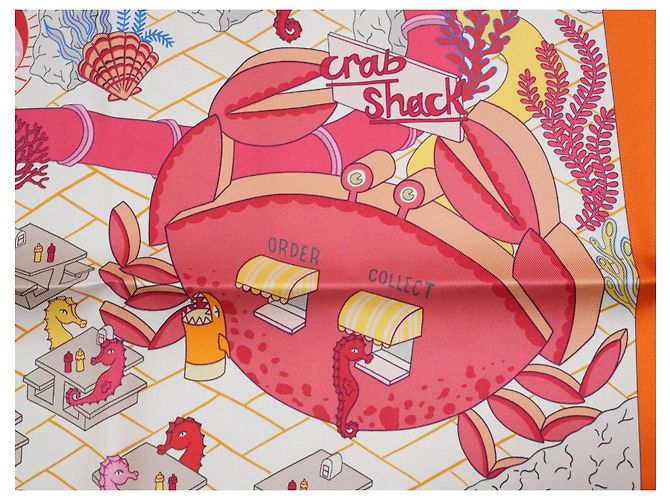 Carré Hermès Splash Park 90 cm in seta - Arancione Rosa Bianco Rosso Blu Giallo - vista 11
