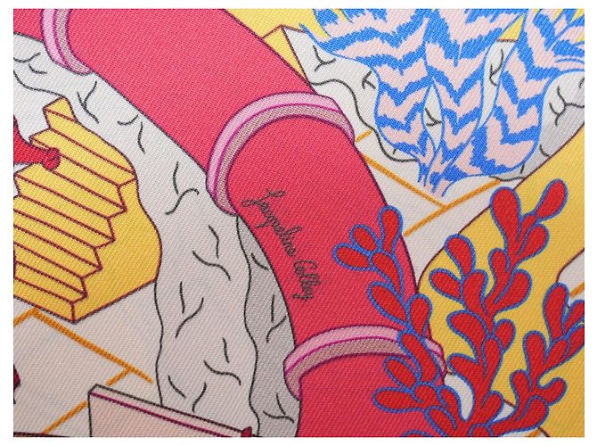 Carré Hermès Splash Park 90 cm in seta - Arancione Rosa Bianco Rosso Blu Giallo - vista 12