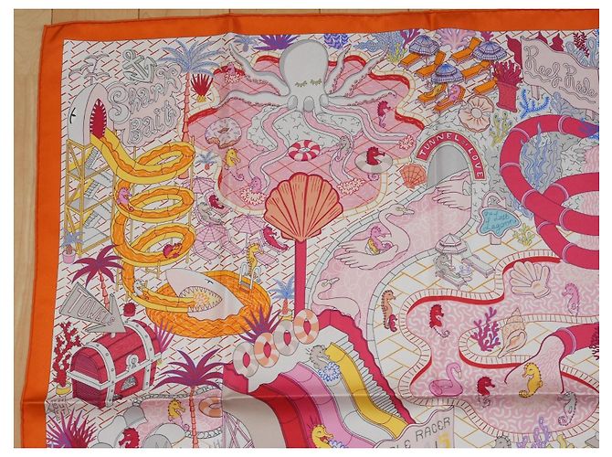 Carré Hermès Splash Park 90 cm in seta - Arancione Rosa Bianco Rosso Blu Giallo - vista 2
