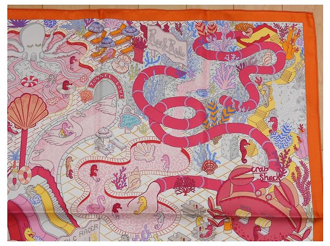 Carré Hermès Splash Park 90 cm in seta - Arancione Rosa Bianco Rosso Blu Giallo - vista 3