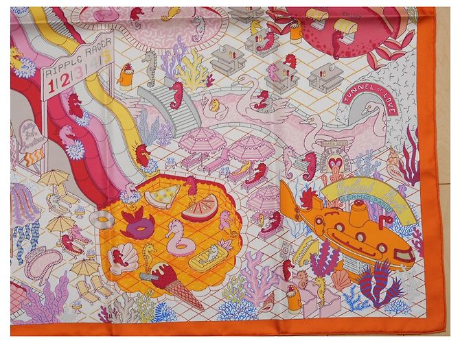 Carré Hermès Splash Park 90 cm in seta - Arancione Rosa Bianco Rosso Blu Giallo - vista 4