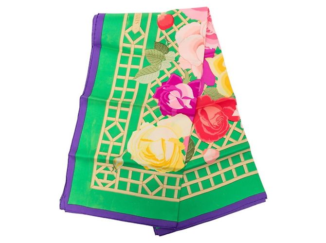 Hermès Hermes Carre 90 ROSERAIE Rose Garden Sciarpa Multicolore Verde - vista 2