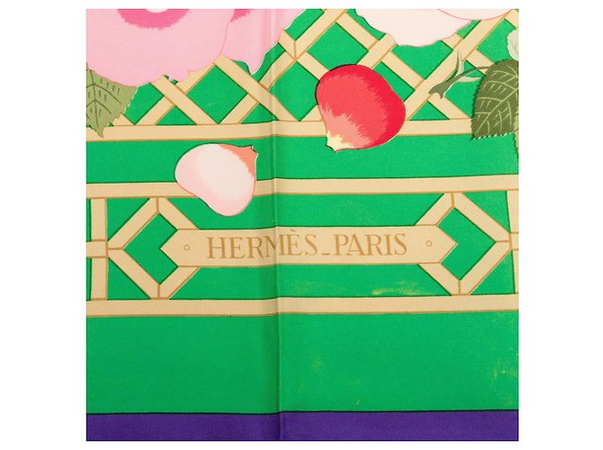 Hermès Hermes Carre 90 ROSERAIE Rose Garden Sciarpa Multicolore Verde - vista 6