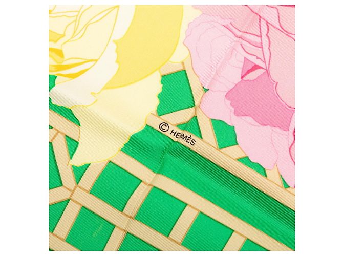 Hermès Hermes Carre 90 ROSERAIE Rose Garden Sciarpa Multicolore Verde - vista 9