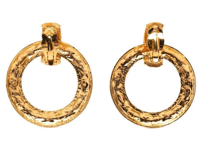 Orecchini Chanel Vintage Matelassé Hoop D'oro - vista 2