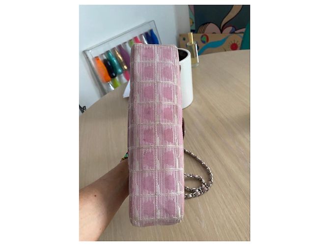 Chanel Borsa Flap in tela rosa monogramma CC Bianco - vista 3