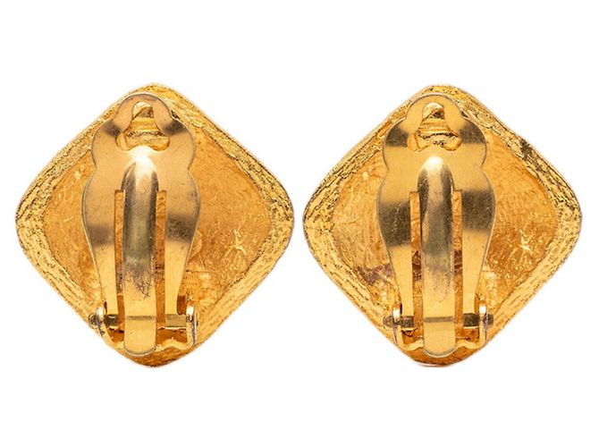 Orecchini quadrati vintage Chanel Coco Mark D'oro - vista 2
