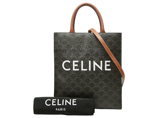 Céline Celine Triomphe Vertikaler Cabas Tote Bag Braun Schwarz - Ansicht 10