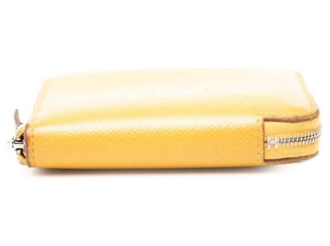 Hermès Monedero Azap de seda Hermes en cuero Epsom amarillo - vista 3
