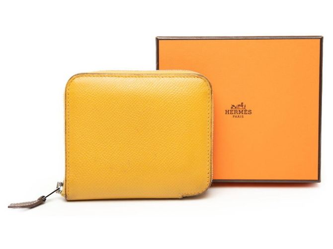 Hermès Monedero Azap de seda Hermes en cuero Epsom amarillo - vista 7