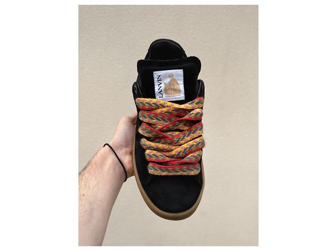 Lanvin Sneakers Basse in Scamosciato Nero Multicolore - vista 2