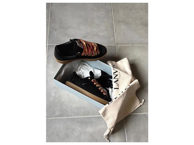 Lanvin Sneakers Basse in Scamosciato Nero Multicolore - vista 7