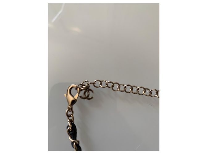 Collana Chanel CC con cristalli e pelle intrecciata Gold hardware - vista 3