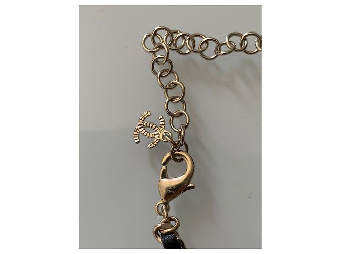 Collana Chanel CC con cristalli e pelle intrecciata Gold hardware - vista 6