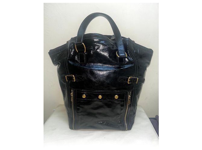 Yves Saint Laurent Downtown Borsa Tote Pelle Vernice Nera Nero - vista 2