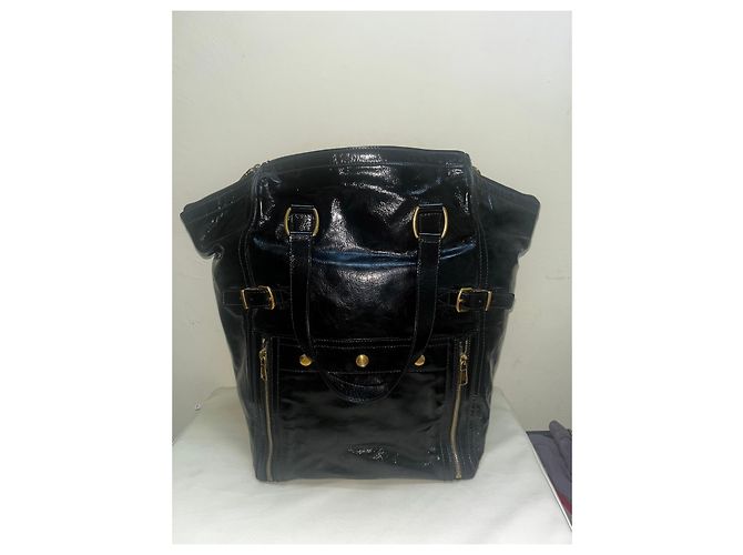 Yves Saint Laurent Downtown Borsa Tote Pelle Vernice Nera Nero - vista 3