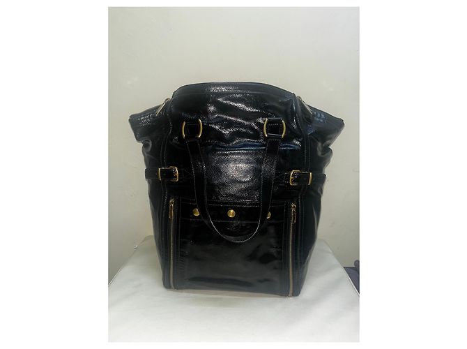 Yves Saint Laurent Downtown Borsa Tote Pelle Vernice Nera Nero - vista 4