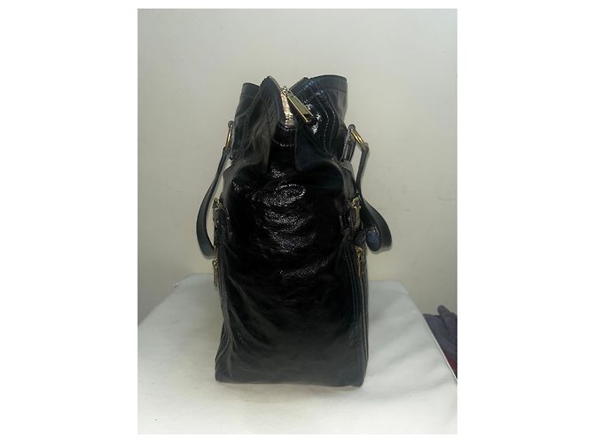 Yves Saint Laurent Downtown Borsa Tote Pelle Vernice Nera Nero - vista 5
