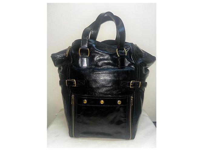Yves Saint Laurent Downtown Borsa Tote Pelle Vernice Nera Nero - vista 6