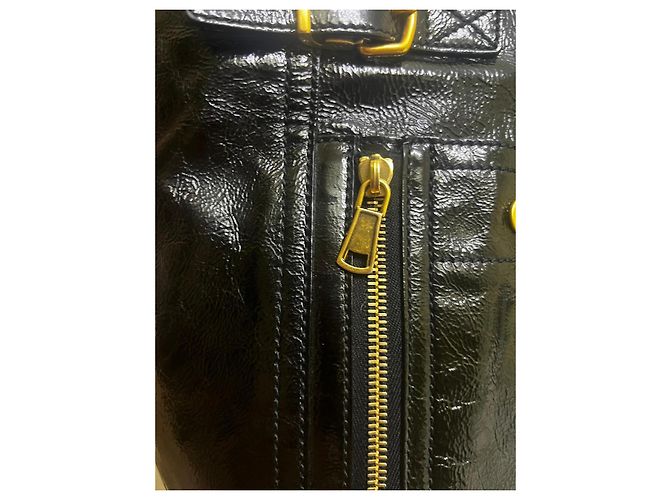 Yves Saint Laurent Downtown Borsa Tote Pelle Vernice Nera Nero - vista 8