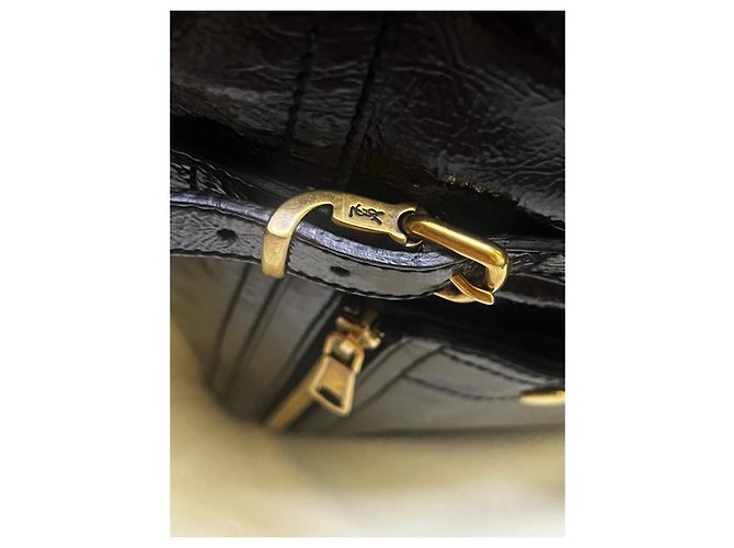 Yves Saint Laurent Downtown Borsa Tote Pelle Vernice Nera Nero - vista 9
