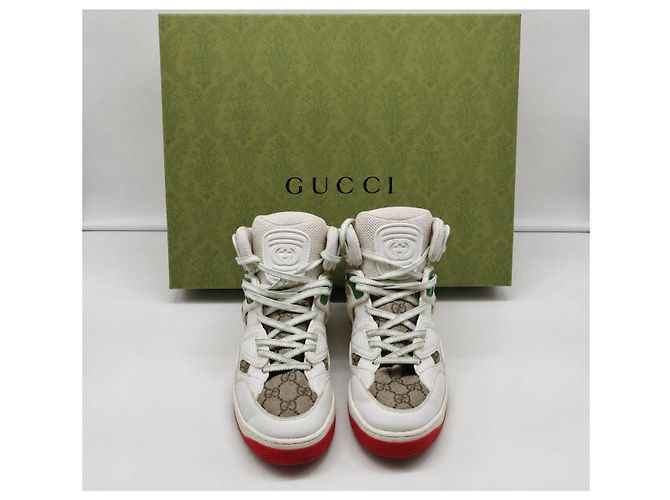 Gucci Basket GG High-Top Sneaker Leder Weiß Rot Grün Monogramm - Ansicht 2