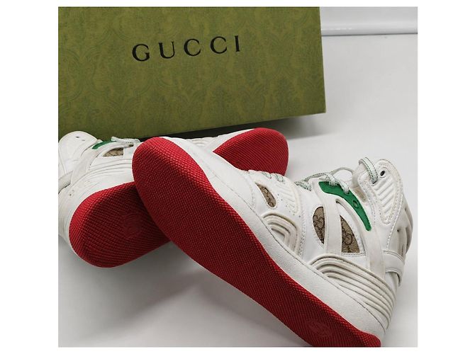 Gucci Basket GG High-Top Sneaker Leder Weiß Rot Grün Monogramm - Ansicht 3