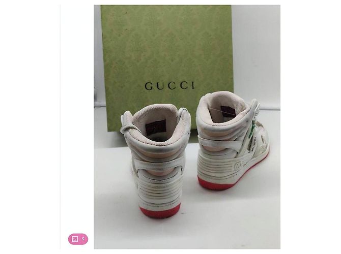 Gucci Basket GG High-Top Sneaker Leder Weiß Rot Grün Monogramm - Ansicht 4