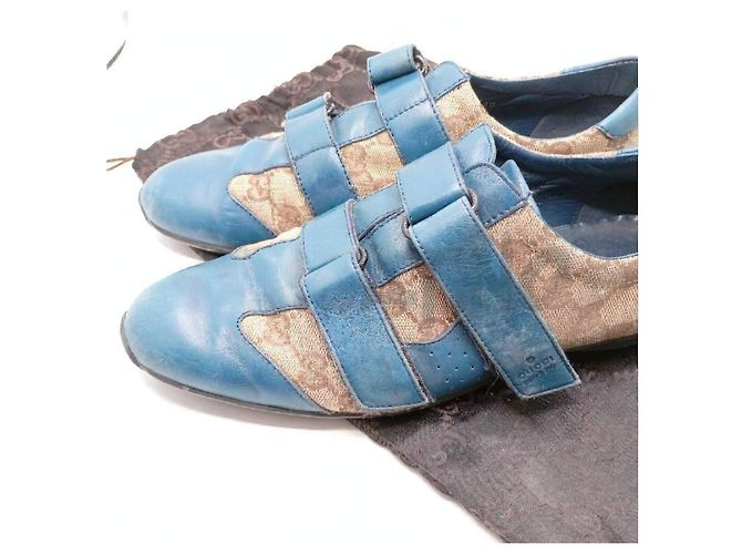 Sneakers Gucci GG Supreme in tela e pelle blu - vista 2