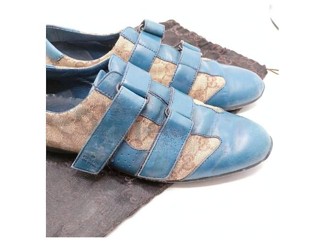 Sneakers Gucci GG Supreme in tela e pelle blu - vista 3