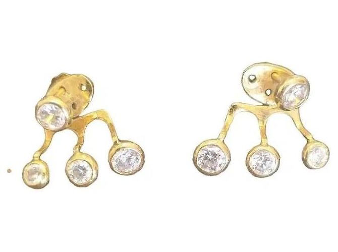 Autre Marque 14k Gelbgold Ohrhänger mit Diamanten Golden - Ansicht 3