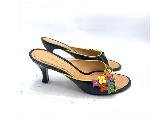 Sandali Louis Vuitton in vernice con fiori Nero Multicolore - vista 3