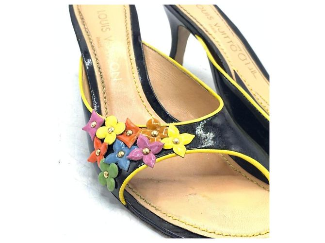 Sandali Louis Vuitton in vernice con fiori Nero Multicolore - vista 6