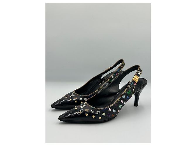 Louis Vuitton Décolleté Slingback Monogram Multicolore con Borchie Nero Monogramma - vista 2