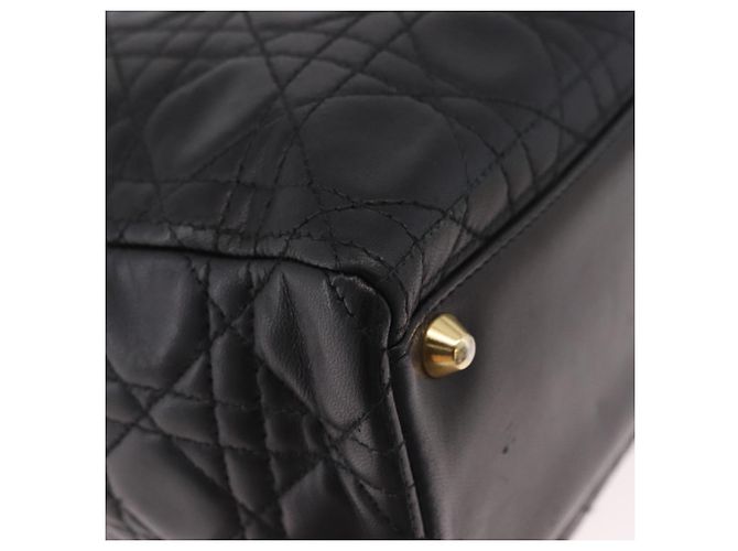 Borsa Christian Dior Lady Dior Canage in pelle di agnello 2way Nero Oro Auth 183708V - vista 12